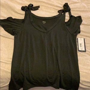 Off the shoulder green and black top